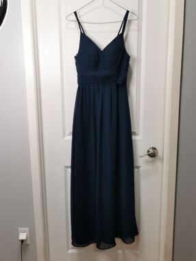 Azazie Aqua Blue Double-Strap Ruched V-Neck Maxi Dress‎